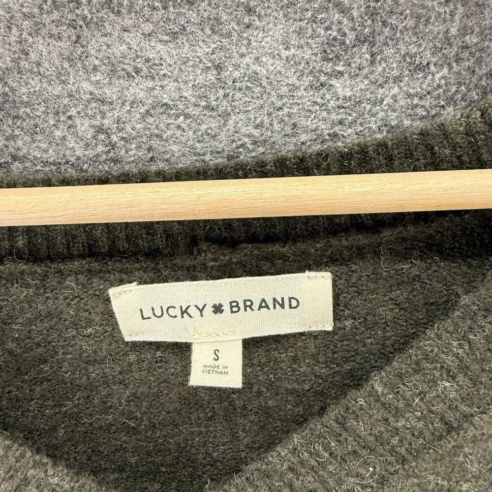 Lucky Brand Sweater Pullover Women S Small Gray Knit V-Neck Long Sleeve Wool - Picture 3 of 7